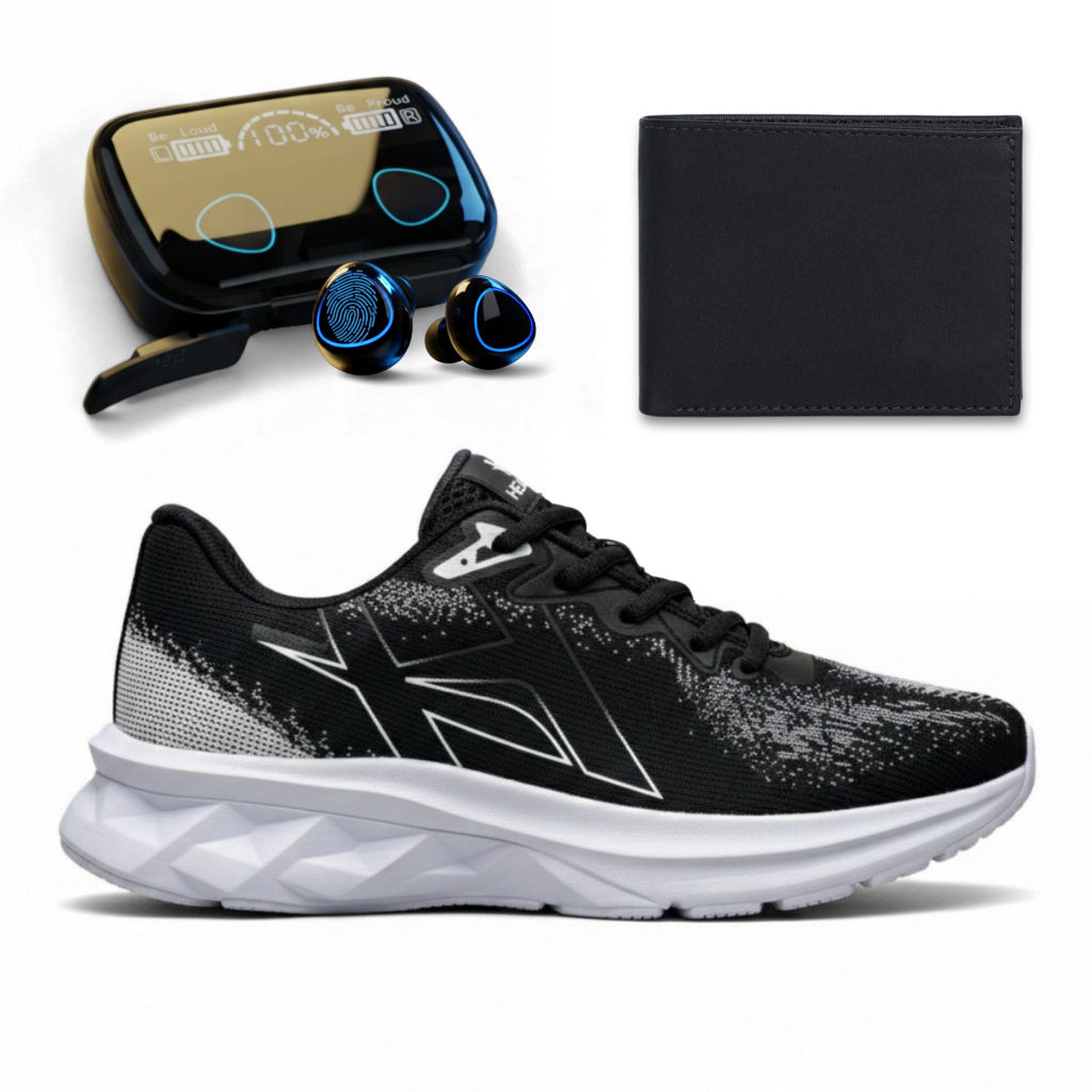 Kit Tênis + Carteira + Fone Bluetooth Carregador Portátil Confortável Presente Dia dos Pais Esporte Trabalho