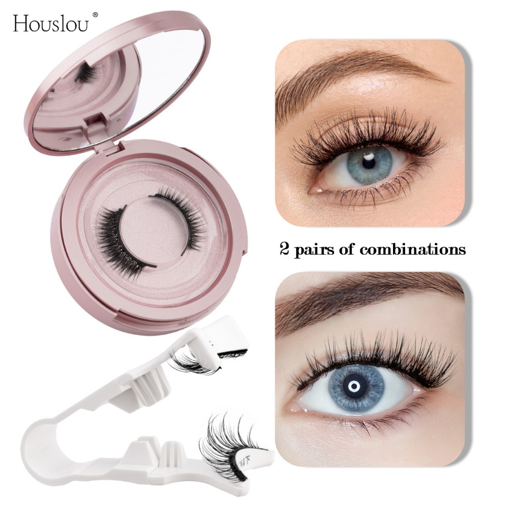 Houslou Natural Longo 2 Pares Cílios Magnéticos Com Clipe De Conjunto Postiços Fofos