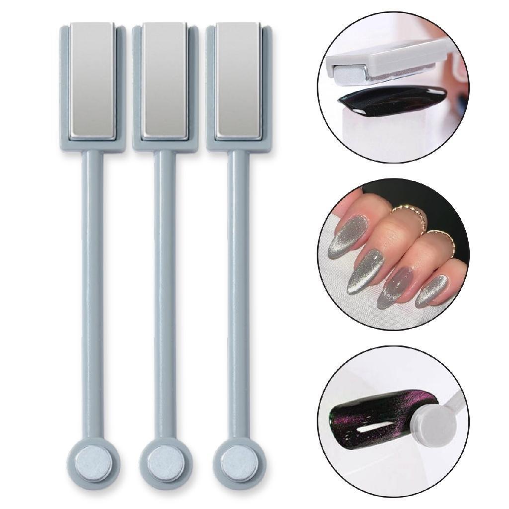Kit 3 Espátula Ponta Dupla Imã Magnético Unhas Olho de Gato Manicure Nail Art Nail Designer