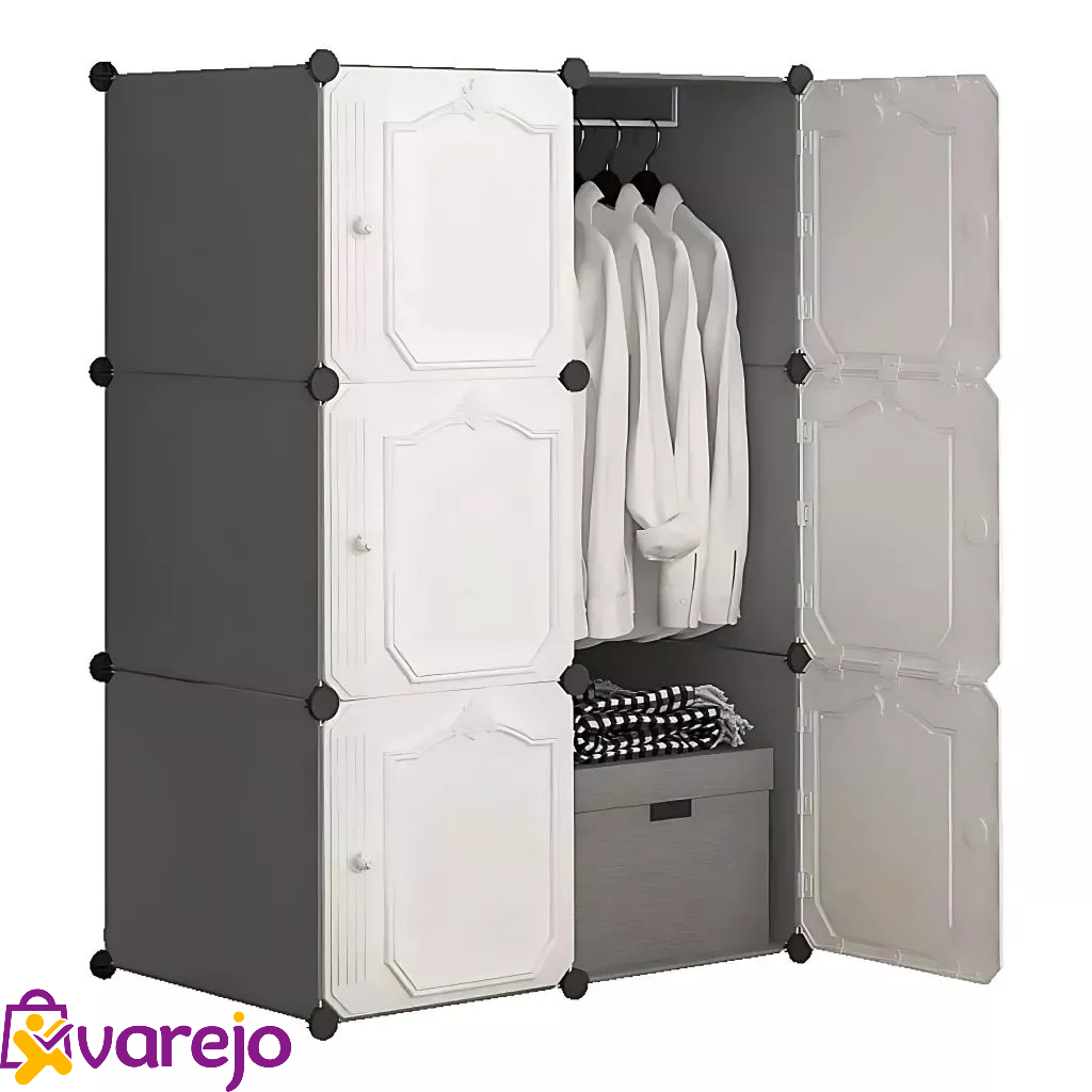 Guarda-Roupa Simples de Montar Modular 6 Portas Armário Roupeiro com Cabide Minimalista Branco