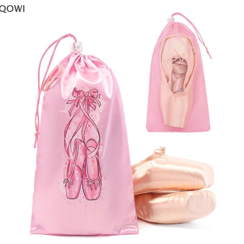 qo Portátil Malha Saco De Dança Respirável Sapatos Bolsa De Armazenamento Meninas Ballet Organizador Sacos Sapato Bolsas