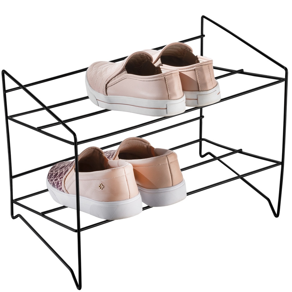Prateleira Sapateira Preta Portátil 4 Pares Organizador De Calçados Para Closet