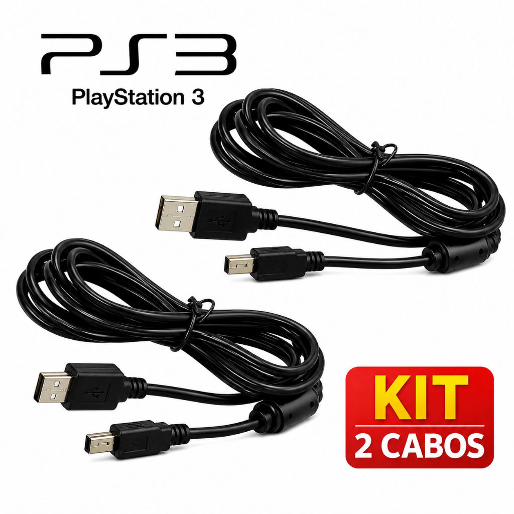 Kit Cabo V3 USB – Carregamento Rápido e Transferência de Dados para PS3 Caixa de Som Câmera Digital