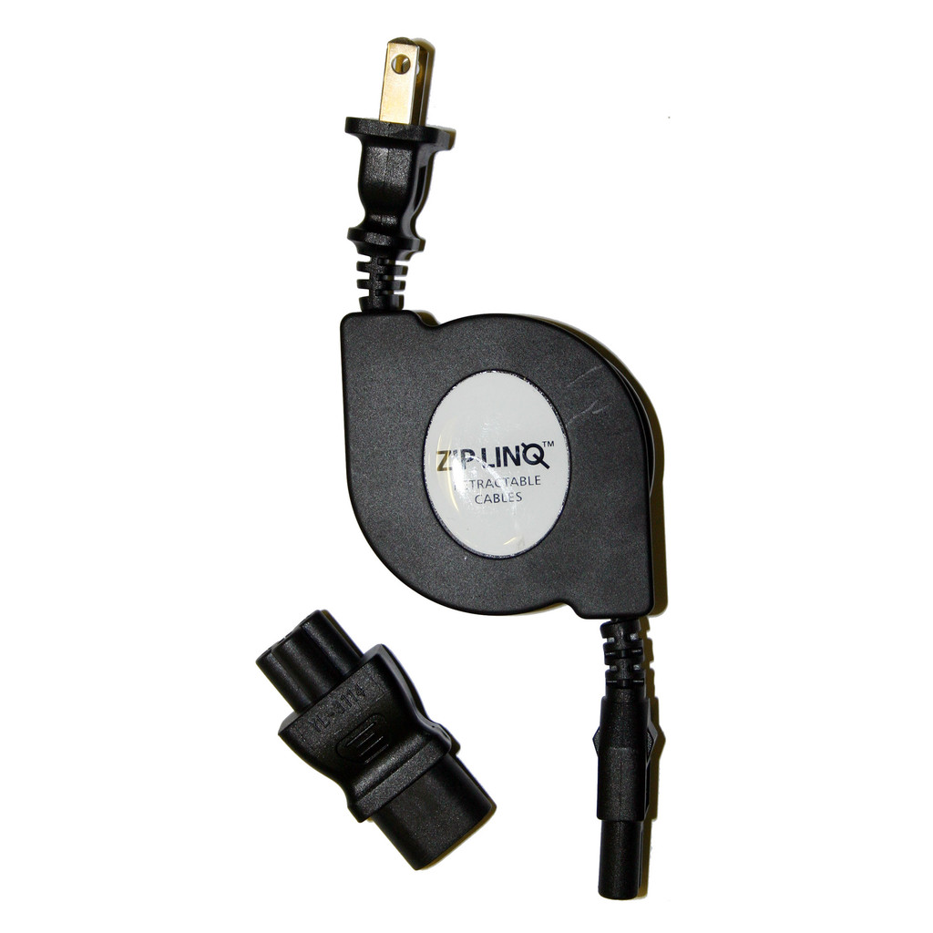 Cabo de alimentação retrátil c/conector p/notebooks, câmeras digitais, Playstation2 e Xbox