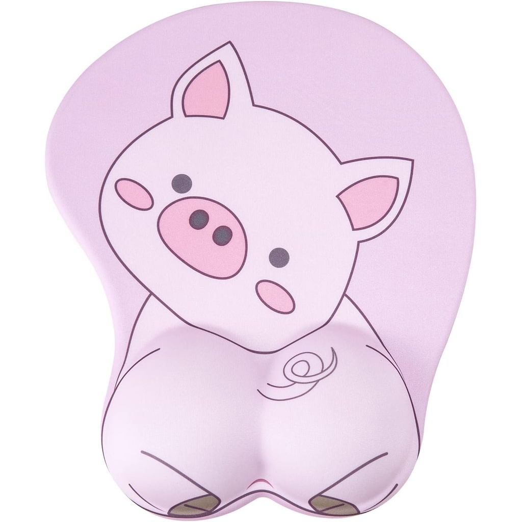 Mouse Pad com Suporte para o Pulso, Design em Forma de Porco, Mouse Pad Rosa com Base Antiderrapante, Mousepad Ergonômic