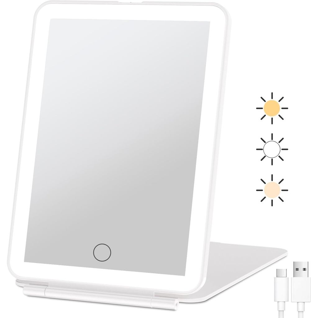 FUNTOUCH Rechargeable Travel Makeup Mirror with 72 Led Lights | Portable Lighted Beauty Mirror, 3 Color Lighting, Dimmab