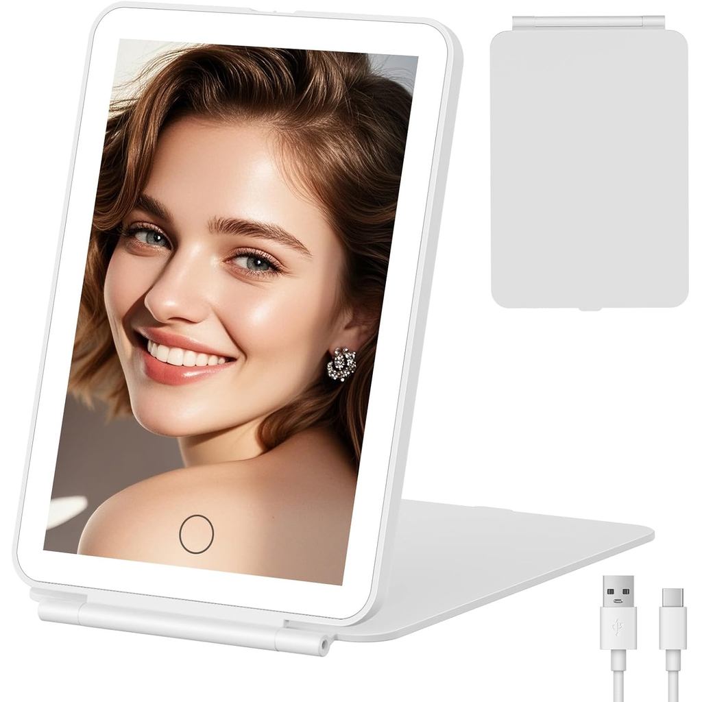 FUNTOUCH 2000mAh Rechargeable Travel Makeup Mirror with Light | Portable Makeup Mirror With 3-Color Lighting, Dimmable T