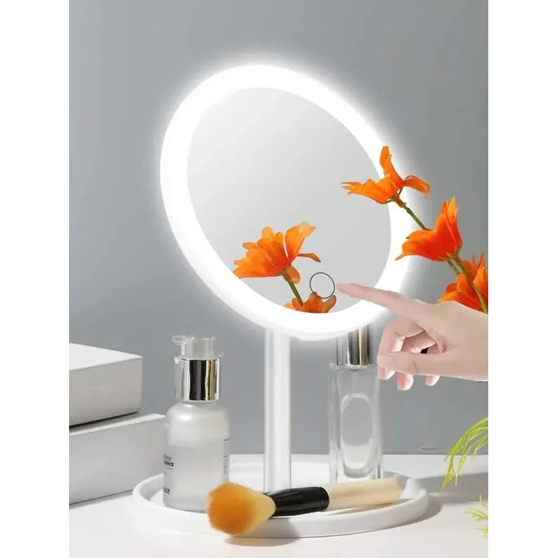Makeup Mirror With Light USB Rechargeable White Pink LED Daylight Vanity Mirror 3 Lighting Modes Detachable Storage Base