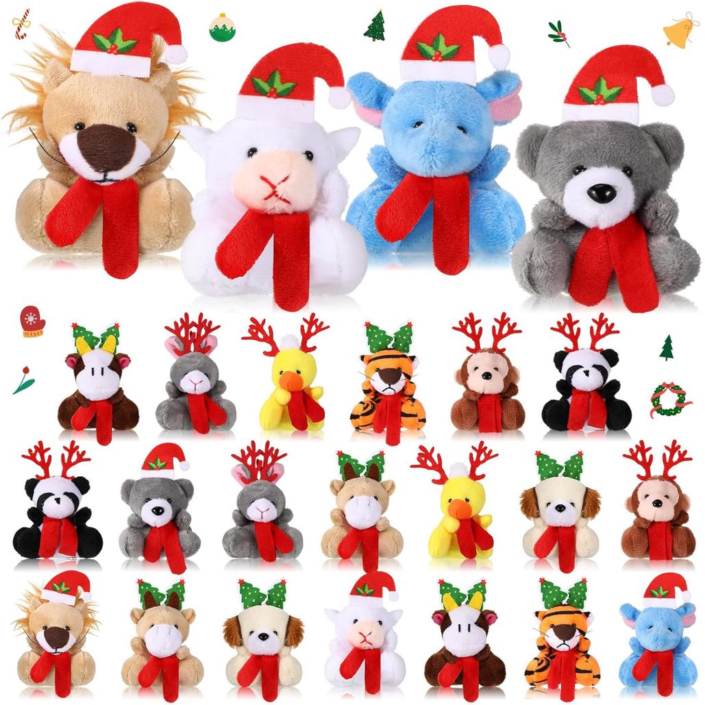 Jenaai 24 Pcs Mini Christmas Stuffed Animals Bulk Small Christmas Tree Decor Animals Hanging Santa Elk Keychain Doll for