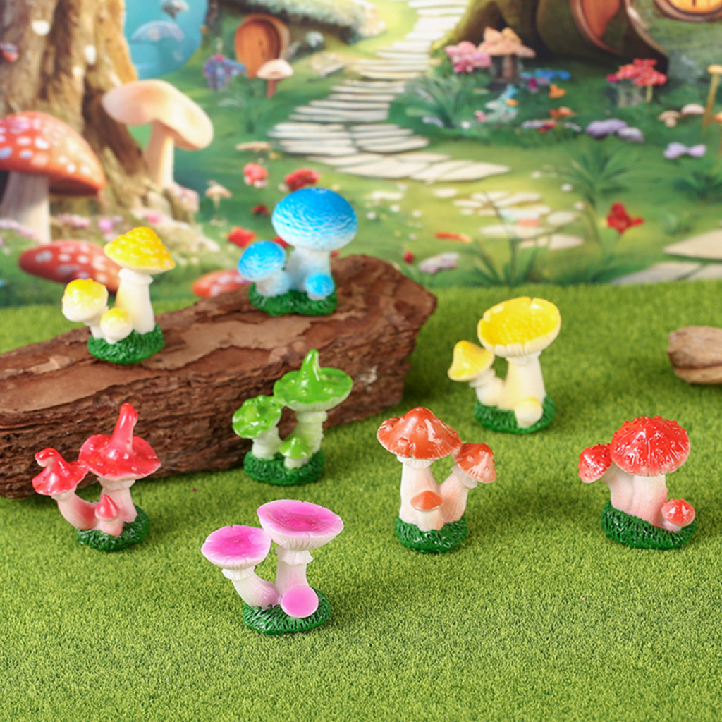 2 Pcs Mini Mushroom Figurines Resin Miniature Fairy Garden Decor for Aquarium Bonsai Micro Landscape Terrarium Accessori