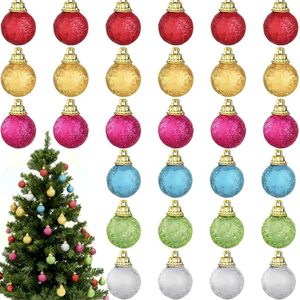 Syhood 36 Pcs Mini Ball Ornaments 1 Inch Glitter Balls for Christmas Tree Hanging Decor Pendants Colorful Glitter Small
