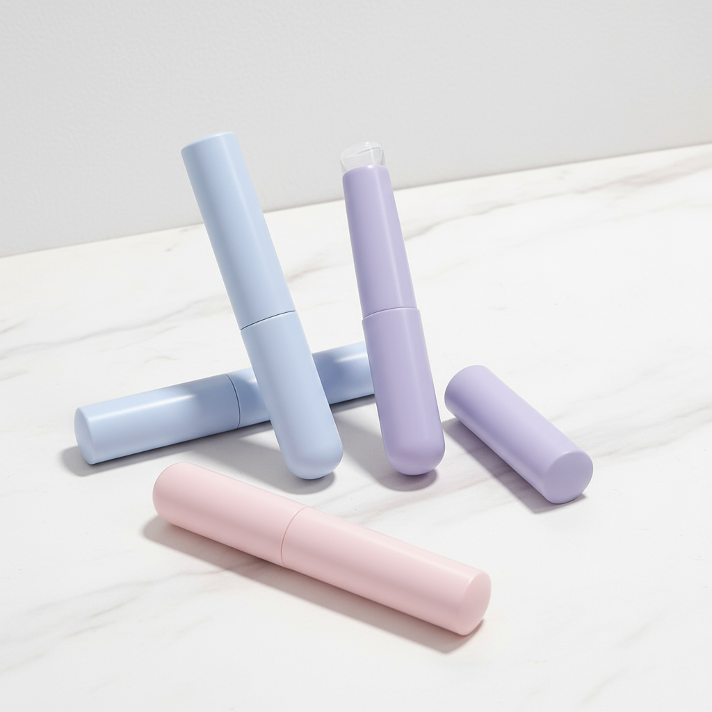 Pincel labial de silicone com ponta redonda, portátil, com tampa inclusa.