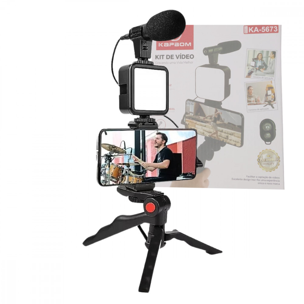 Suporte Tripé LED com Microfone para Streaming e Selfie