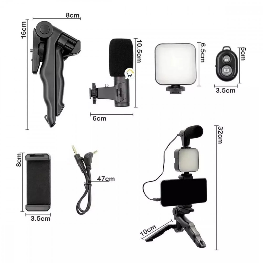 Tripé com Luz LED + Suporte + Microfone - Kapbom KA-5673