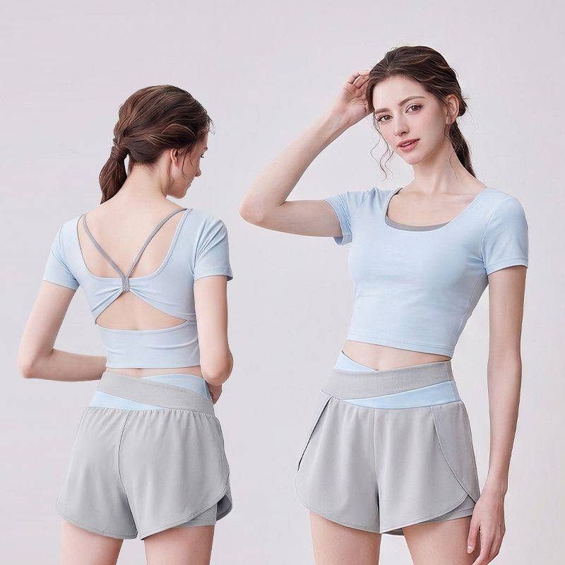 Exercise Yoga Clothes Women's Running Professional plus Size Sports PRA Short Sleeve Top New Fitness Suit xubt