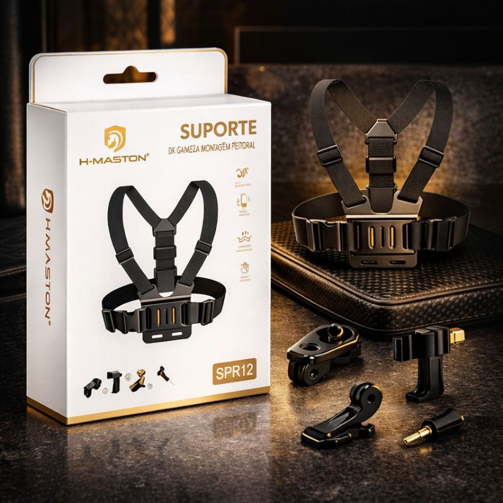 Suporte Peitoral Premium 360° para Câmeras e Smartphones | Ajustável | Vídeos em Primeira Pessoa
