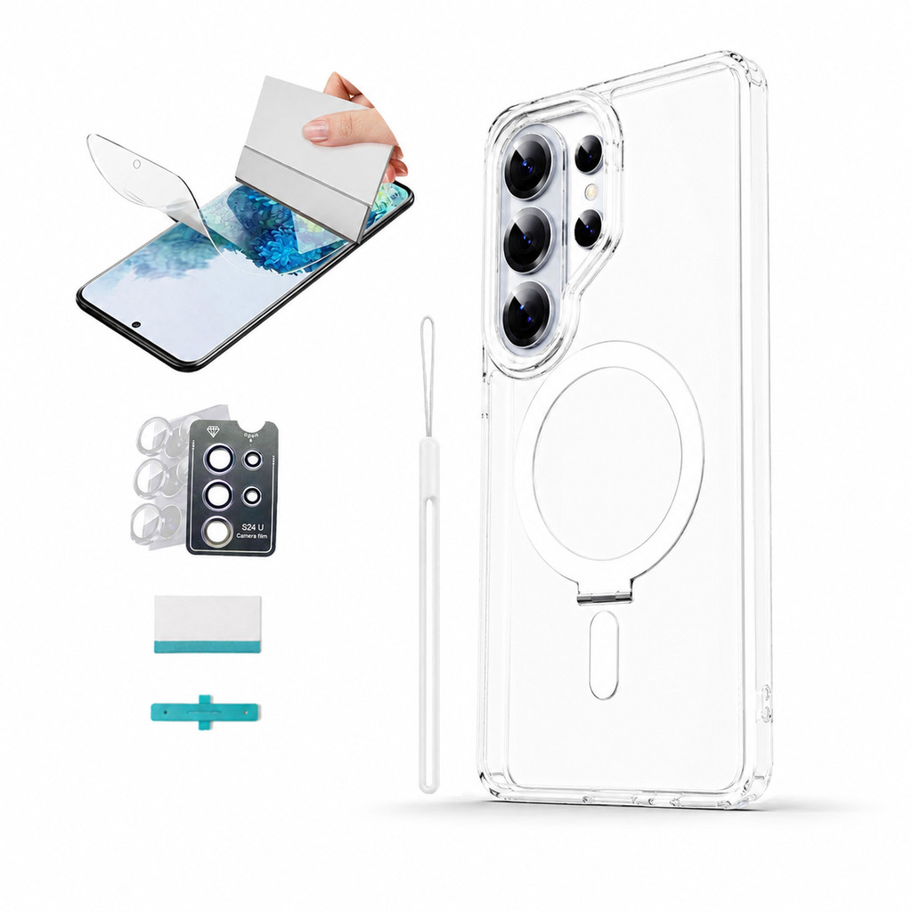 Magnetic Case + Película Hidrogel + Protetor Câmera Cordão for Samsung S25Ultra