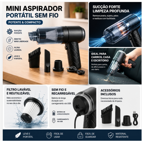 Mini Aspirador Portátil Potente DESCONTO HOJE💥
