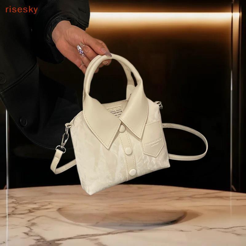 [risesky] PU Portátil Estilo Camisa Bolsa De Ombro Feminina Moda Versátil Crossbody Com Zíper Totemuter De Alta Qualidad