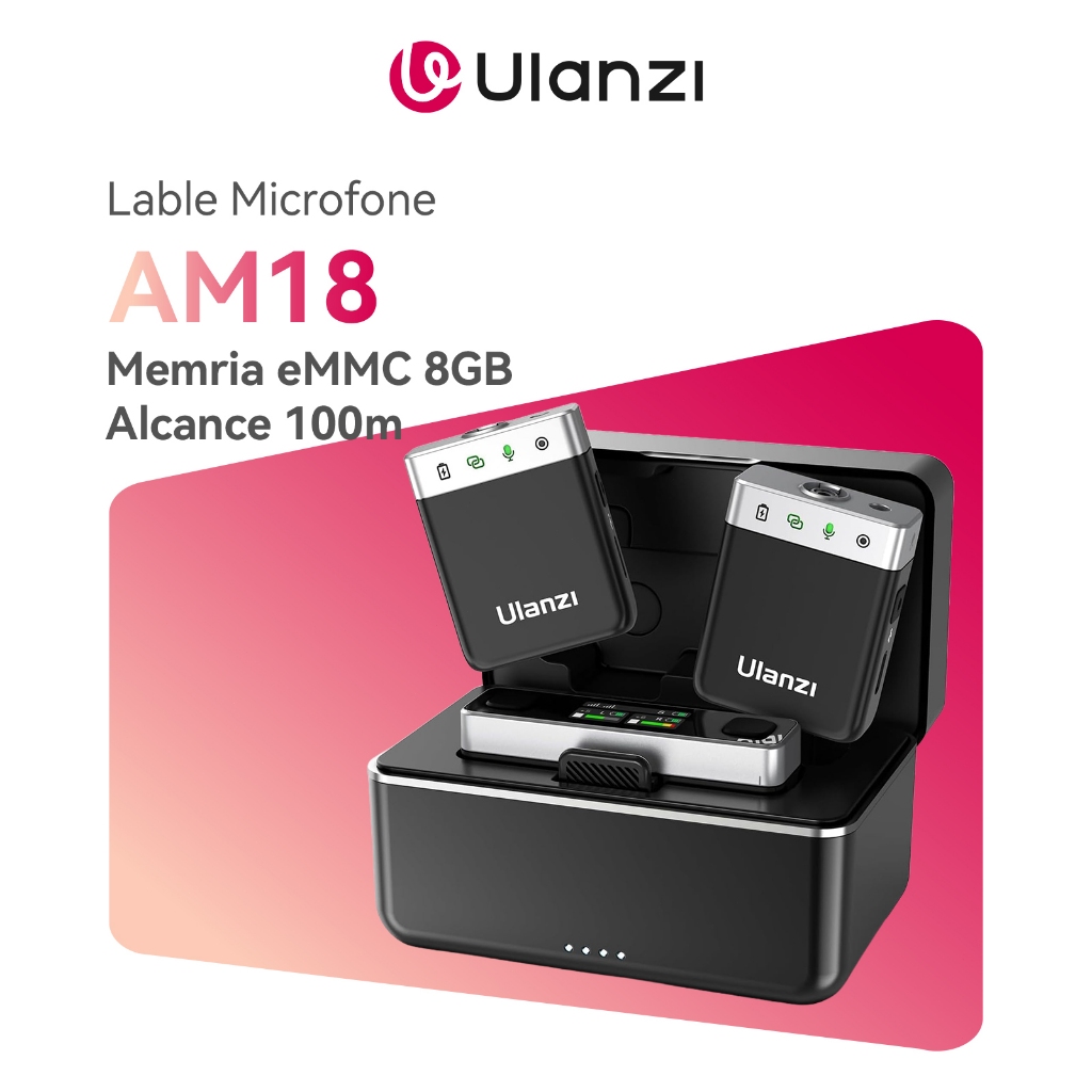 Ulanzi AM18 Microfone Lable Professional Sem Fio 100m Cancelamento Ruído p/ Câmera iPhone Android