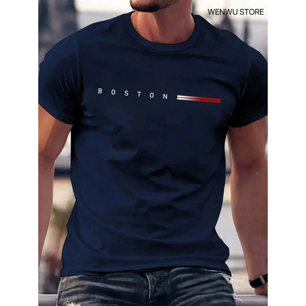 Camiseta Boston Estampada Casual Camisa Gola Redonda 100% Algodão Premium