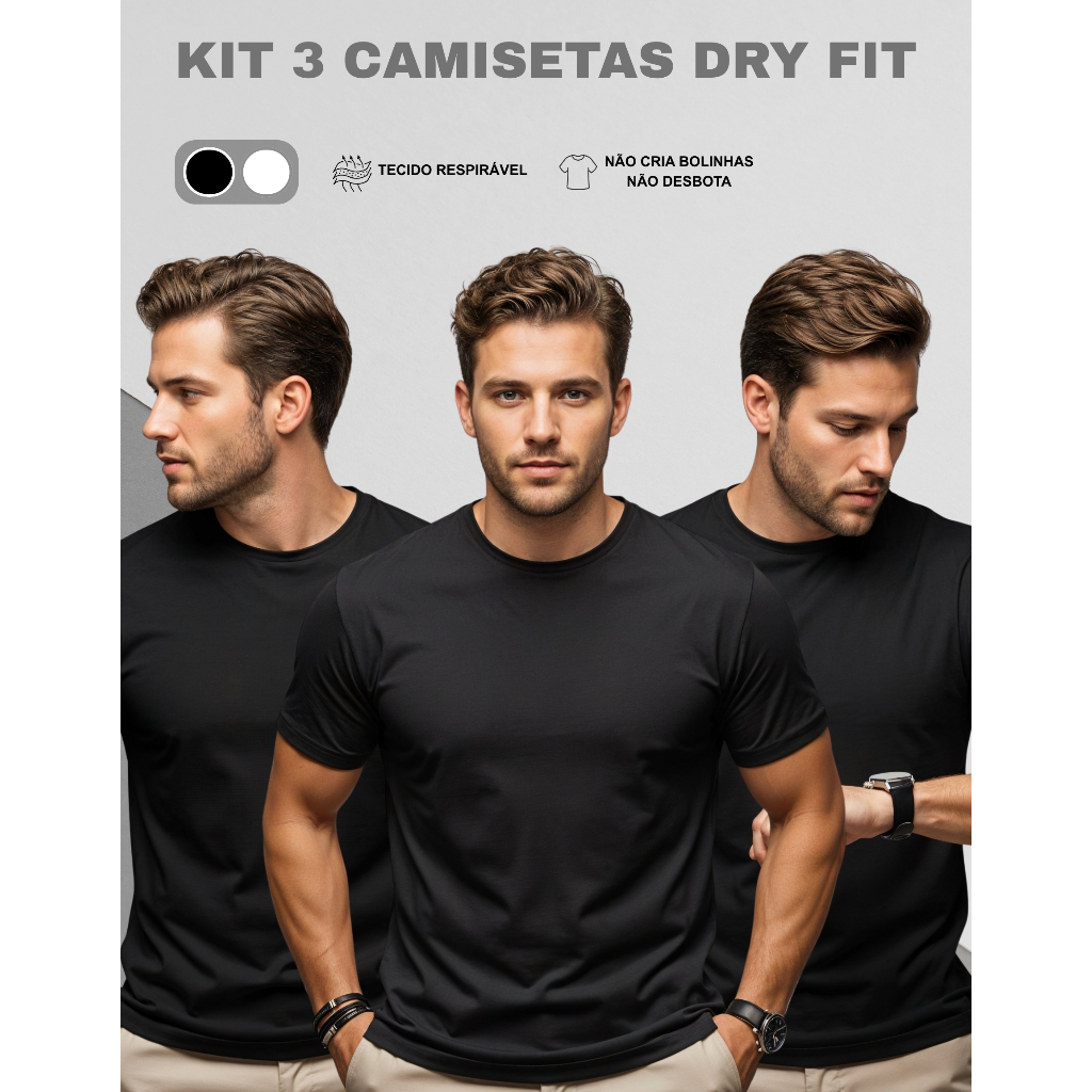 Kit 3 Camisetas Dry Fit Masculina Premium Academia Treino Corrida Fitness Tecnologia Respirável