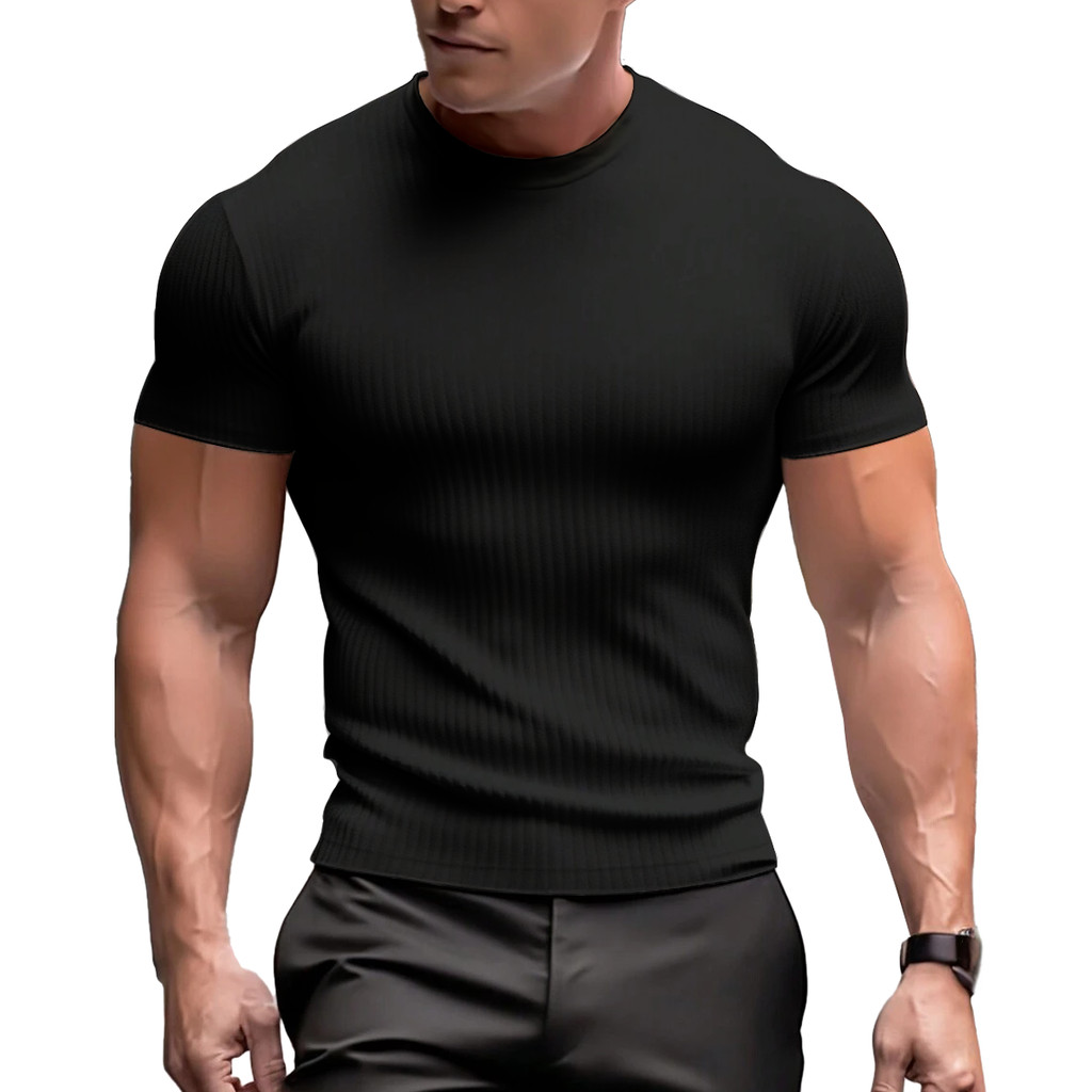 Kit 3 Camiseta Masculina Canelada Manga Curta Slim Premium