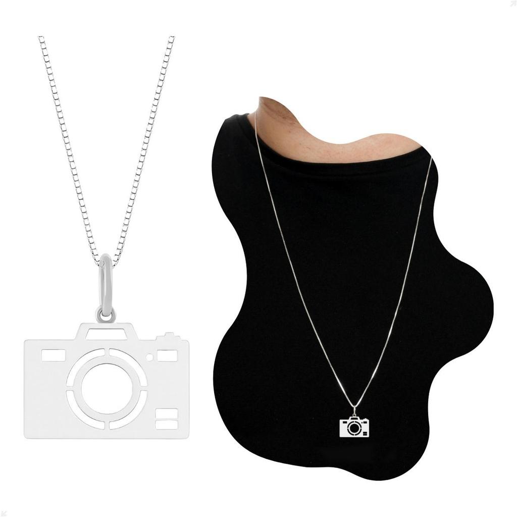 Colar Masculino Prata 925 Câmera Fotográfica Design Premium