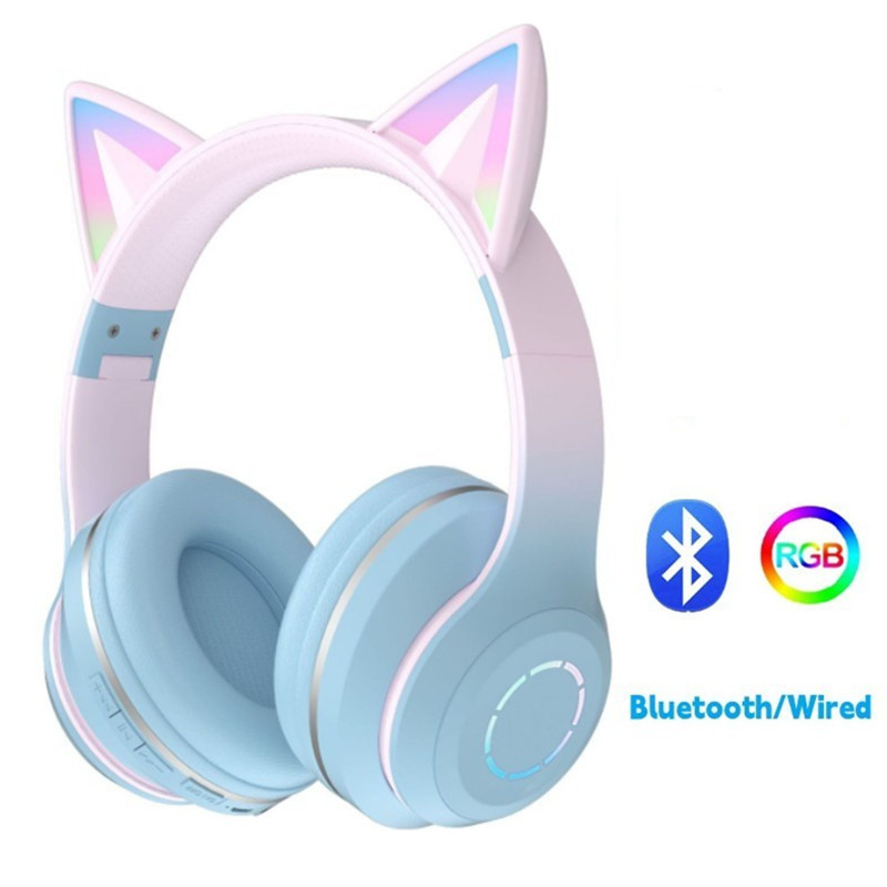 Fone De Ouvido RGB Rosa Bluetooth 5.0 , Fofo Para Jogos Sem Fio Com Microfone Cancelamento De Ruído E Luz LED