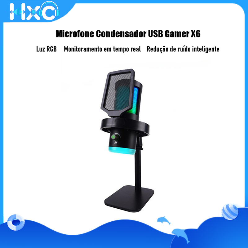 X6 USB Gaming Microfone Condensador Transmissão Ao Vivo Gravação Monitor Em Tempo Real Para PC C Phone