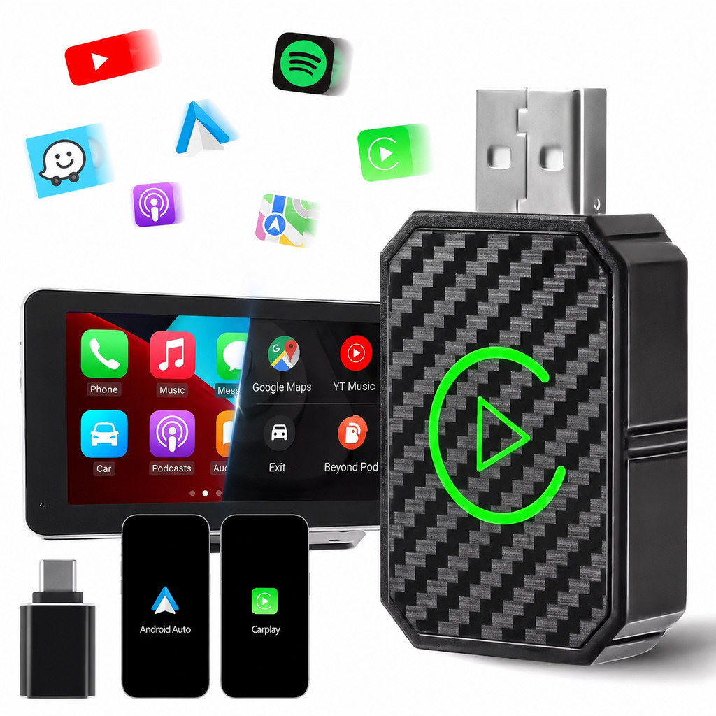 Adaptador CarPlay Sem Cabo com Android Auto Wireless para Central Multimídia Compatível