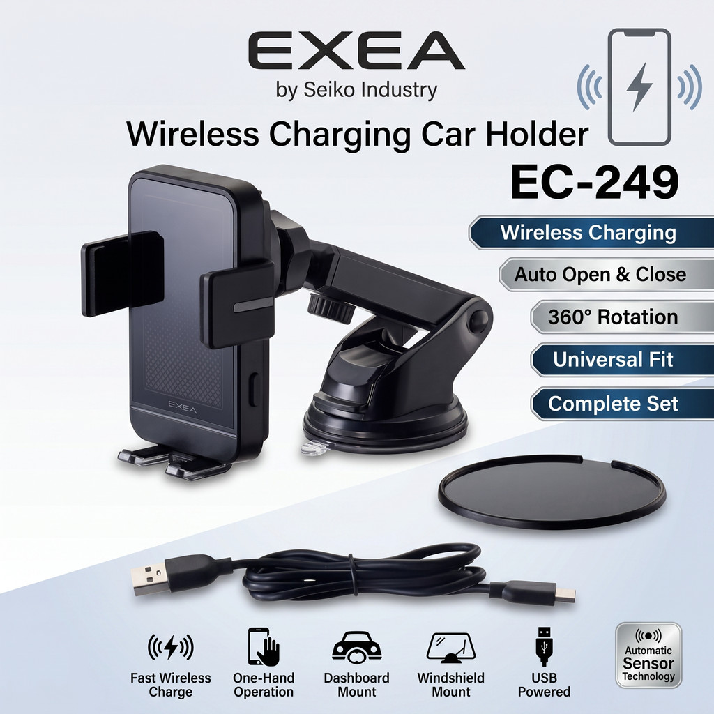 SEIKO EXEA EC-249 Wireless Car Charger Auto Clamping Phone Holder Black