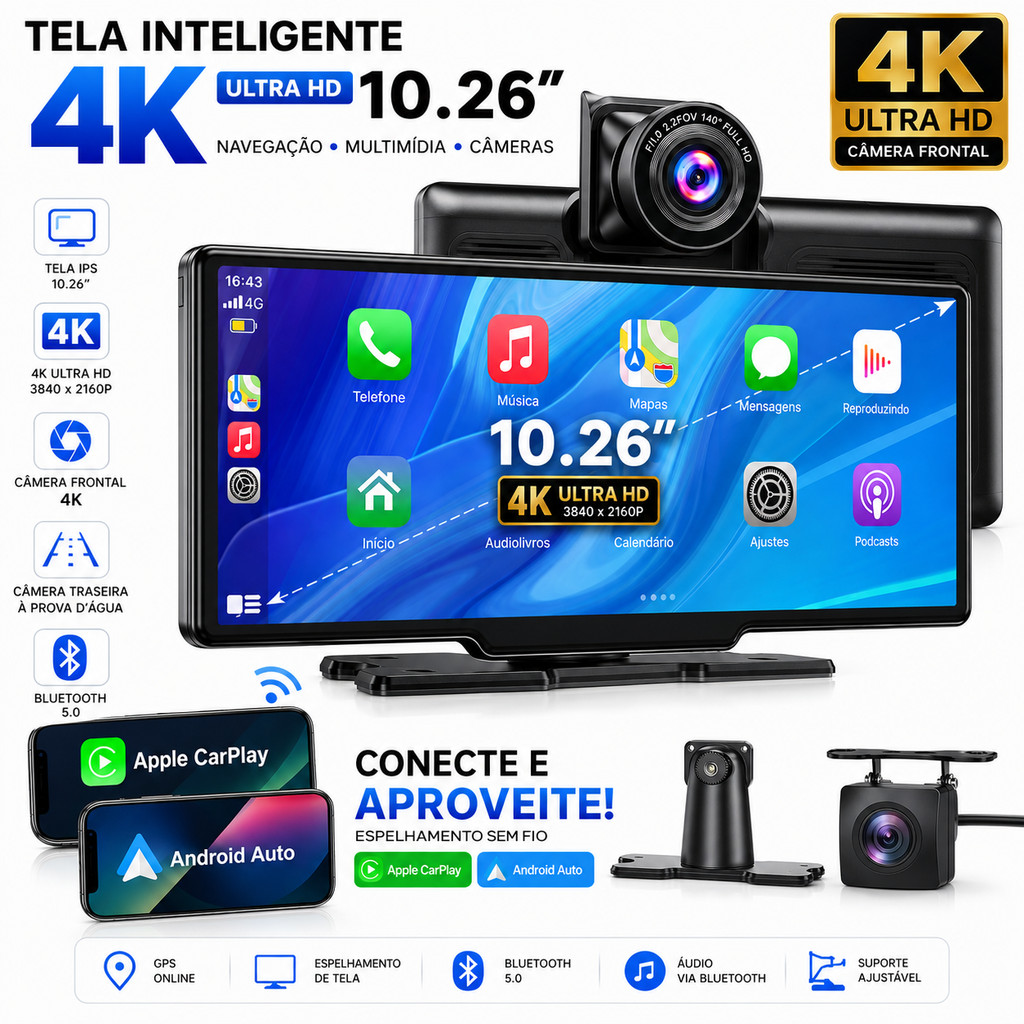 10.26 Inch Wireless Car Apple Carplay and Android-auto Automotive Radio Multimedia with Rear Camera