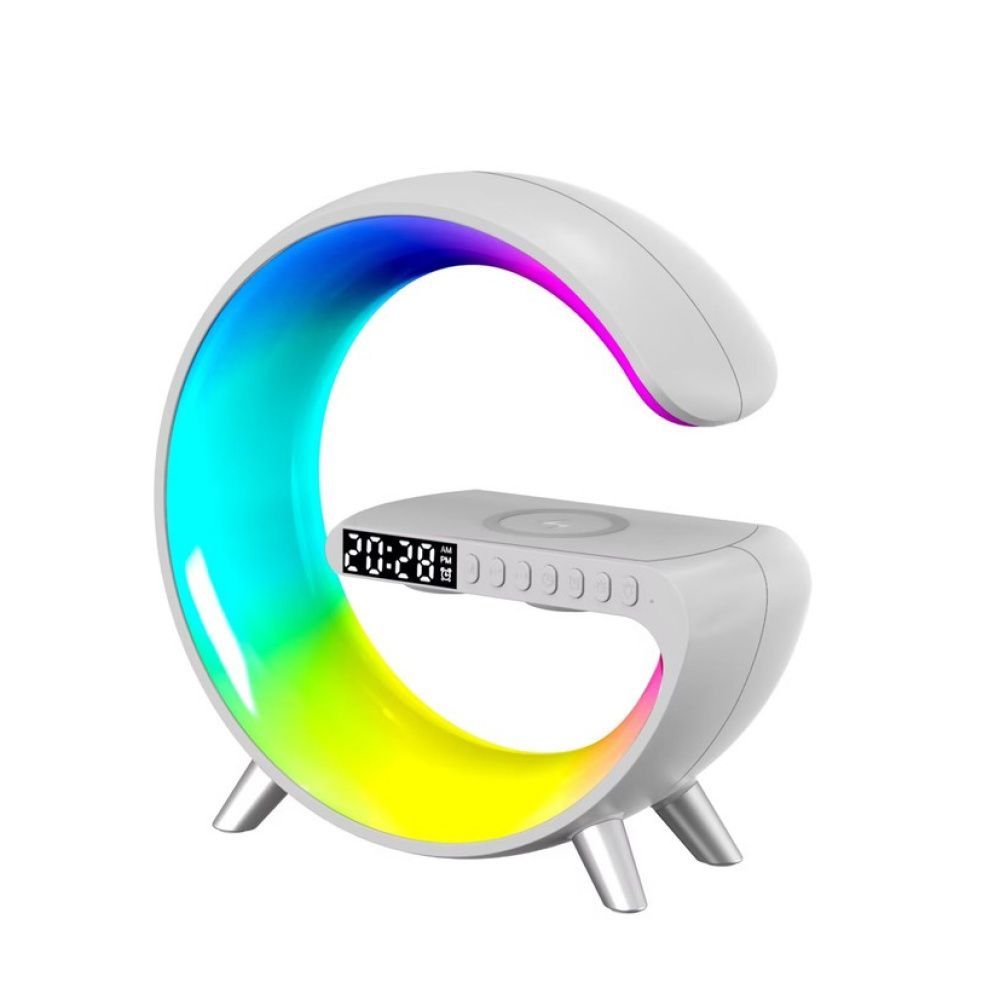 Luminária Rgb Carregadora Com Relógio Controle App Fast Charge Bluetooth Speaker Digital