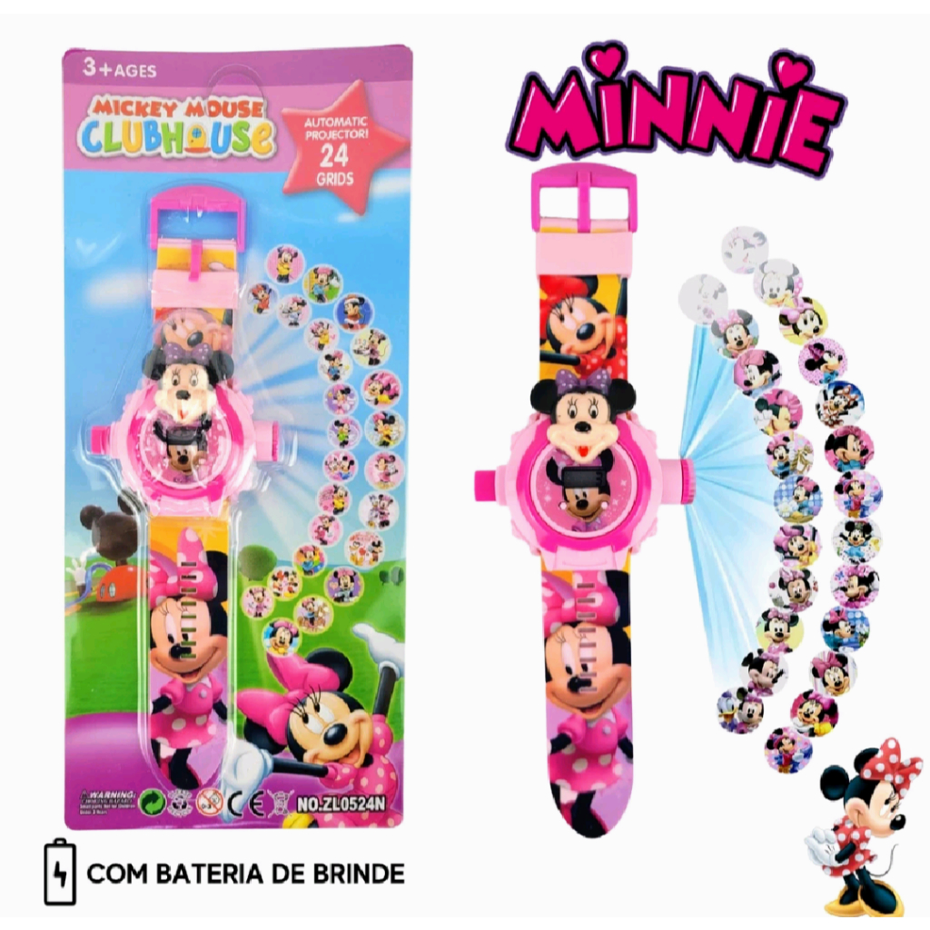 Relógio Infantil Digital Projeta 24 Imagens - Minnie Mouse