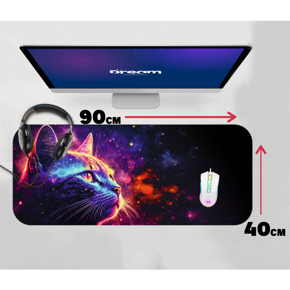 Mouse Pad Gamer Gato digital 90x40 70x30 60x40 gatinho cute colorido mousepad extra grande