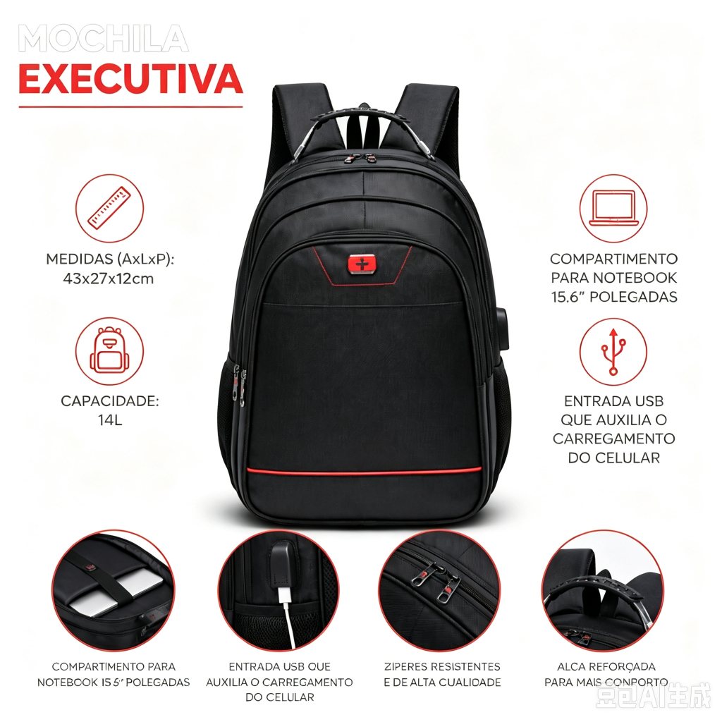 Mochila Bolsa Executiva Swicky Notebook Grande Reforçada USB Fone de ouvido