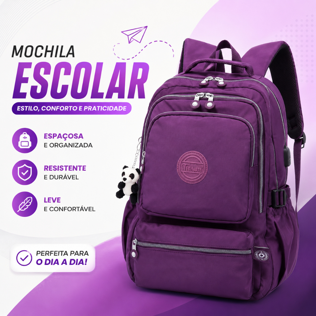 Mochila Tegaote Escolar Universitária Casual com Compartimento para Notebook USB