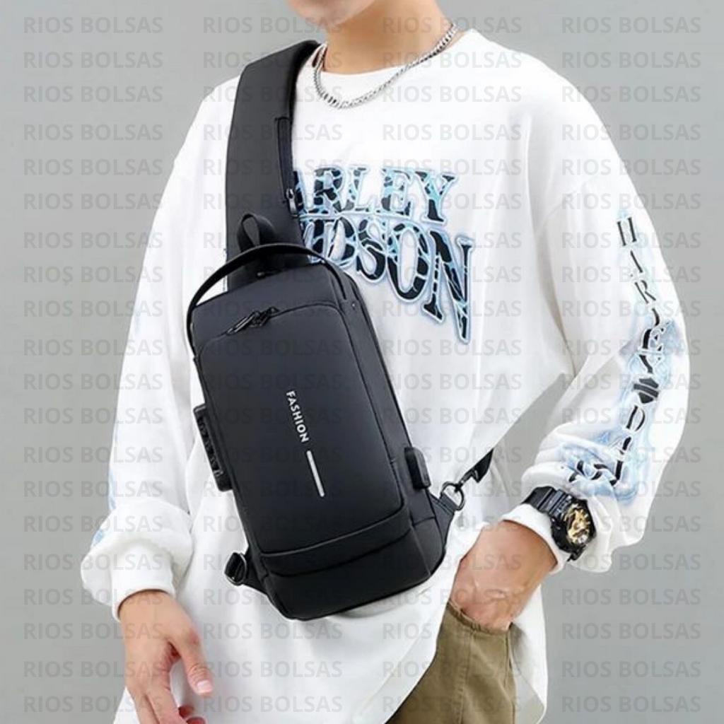 Mochila Tranversal Anti-Roubo Ciclista Masculina Bolsa Casual Impermeável Ombro Com Porta USB Romeu