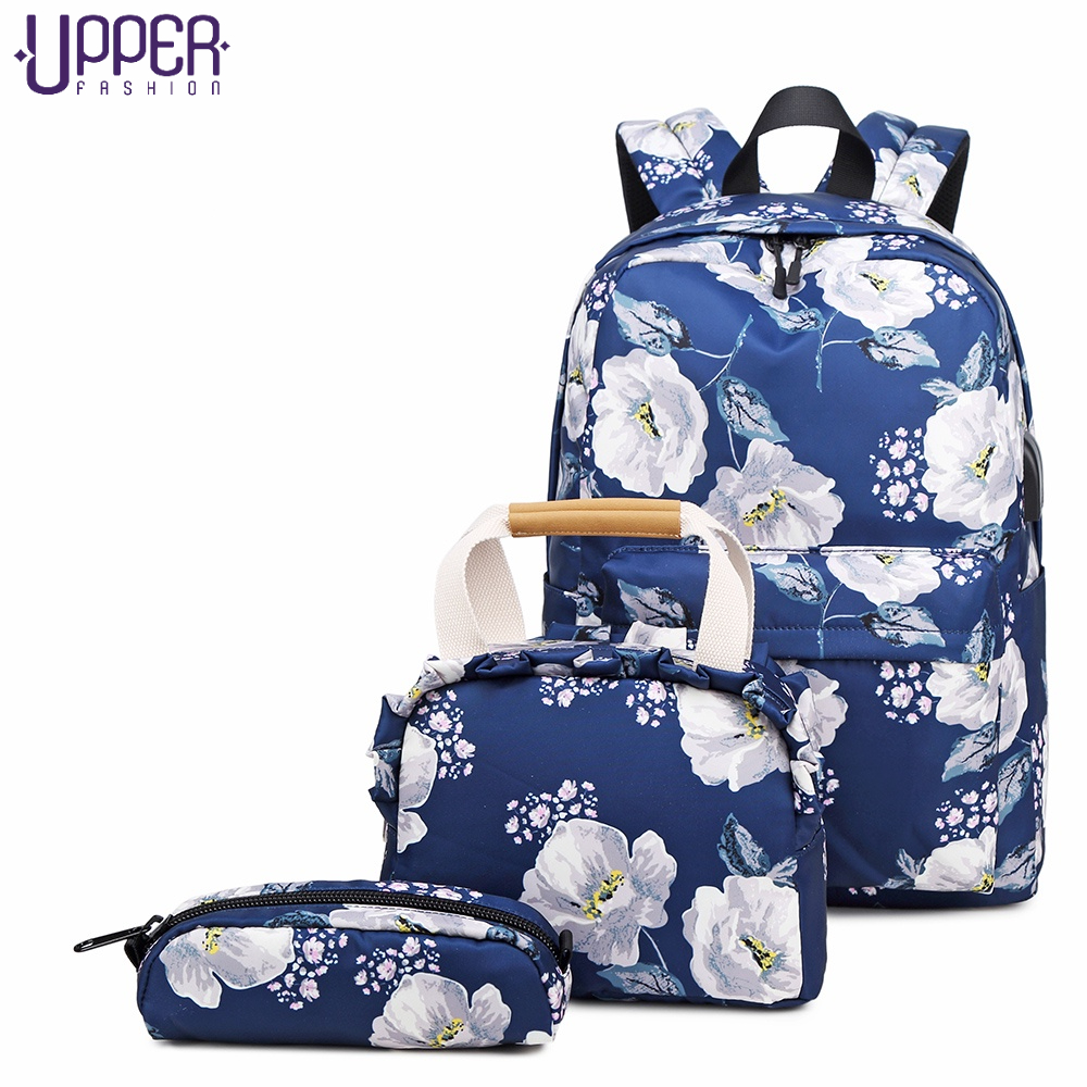 Mochila Feminina Notebook Usb Bolsa Necessarie Kit Escolar