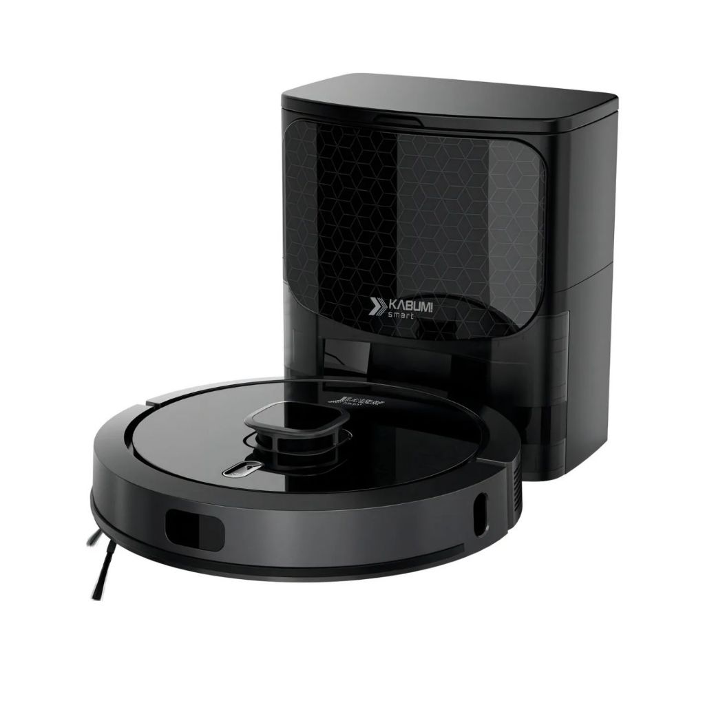 Robô Aspirador KaBuM! Smart 900 Branco Controle via App G7 Dispensador de Pó Alcance 360°  