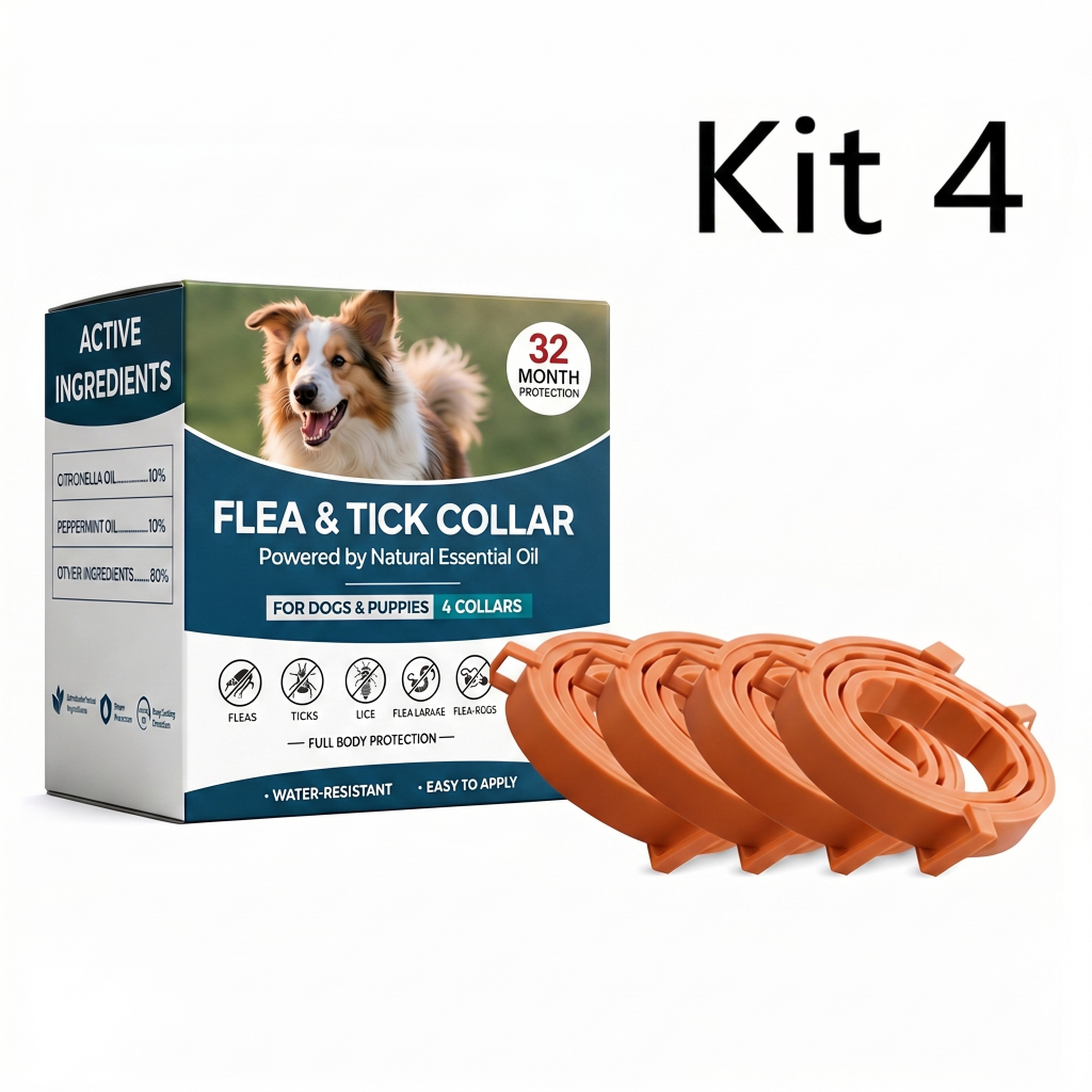 Kit 4 Adjustable Silicone Pet Neck Collar Flea Tick Protection For Dogs Cats