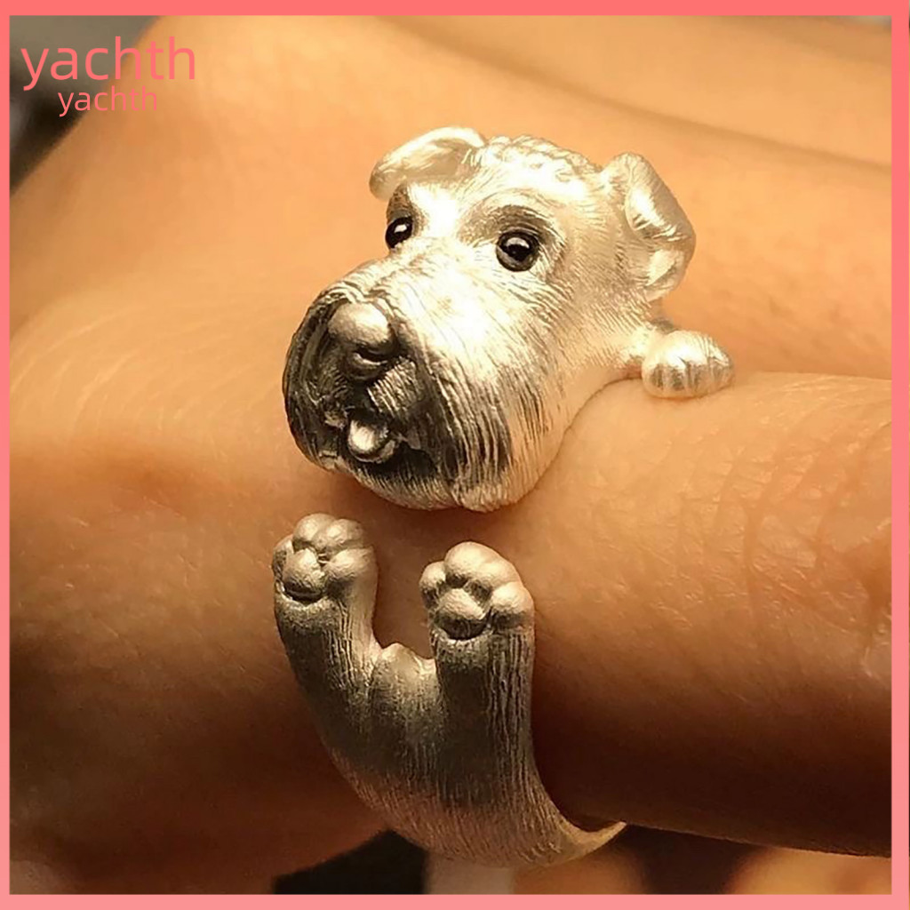 Adjustable Dog Ring Schnauzer Couple Finger Matte Silver Shape Band Personalized Pet Lover Accessory Unique Imitation fo