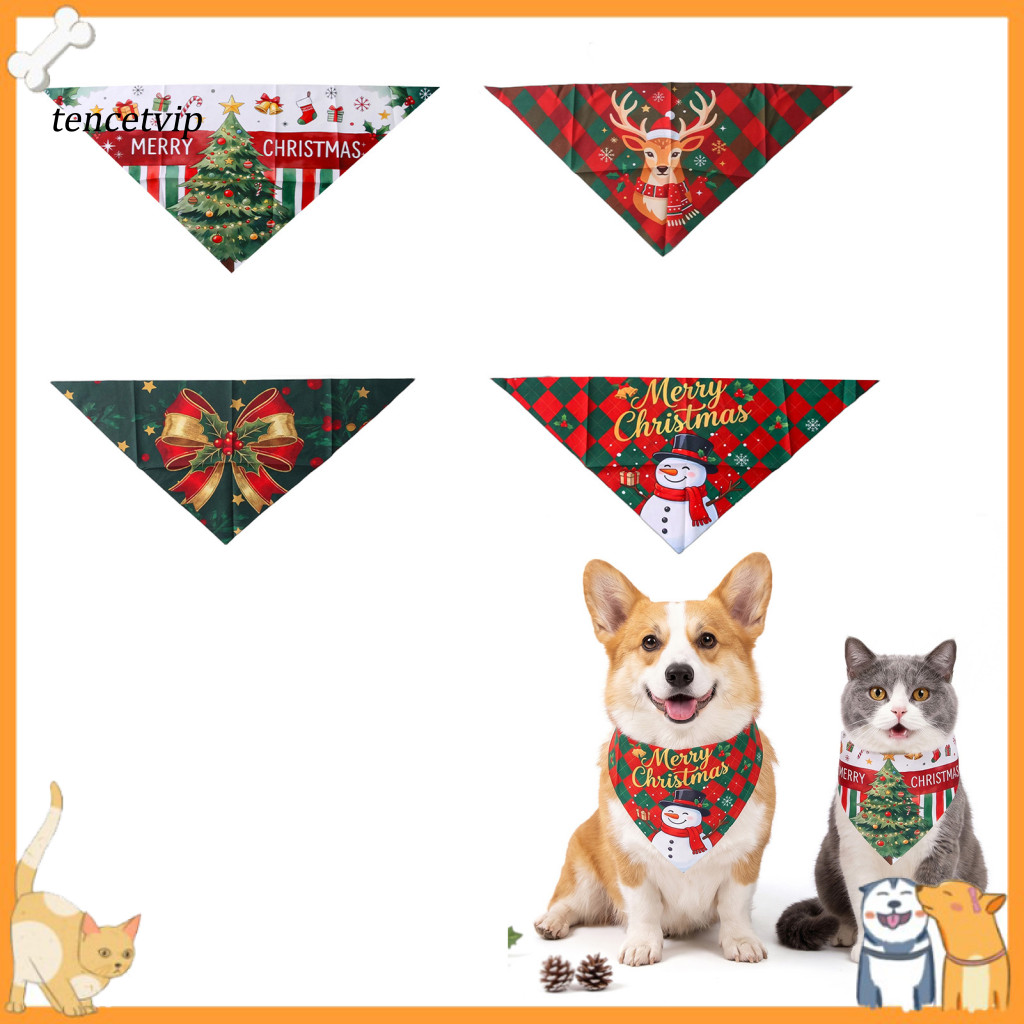 Dog Christmas Bandana Cute Snowman Accessories Adjustable Pet Scarf with and Tree Patterns Triangular Bib for Small Medi