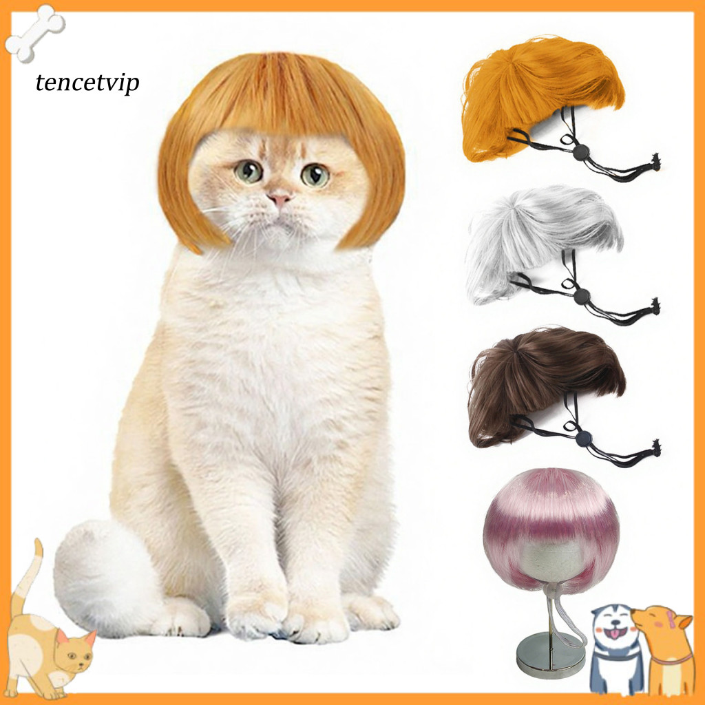 Pet Wig for Dogs Synthetic Fiber Dog Wigs Bob for Cats and Adjustable Elastic Band Soft Breathable Mesh Cute Funny Cospl