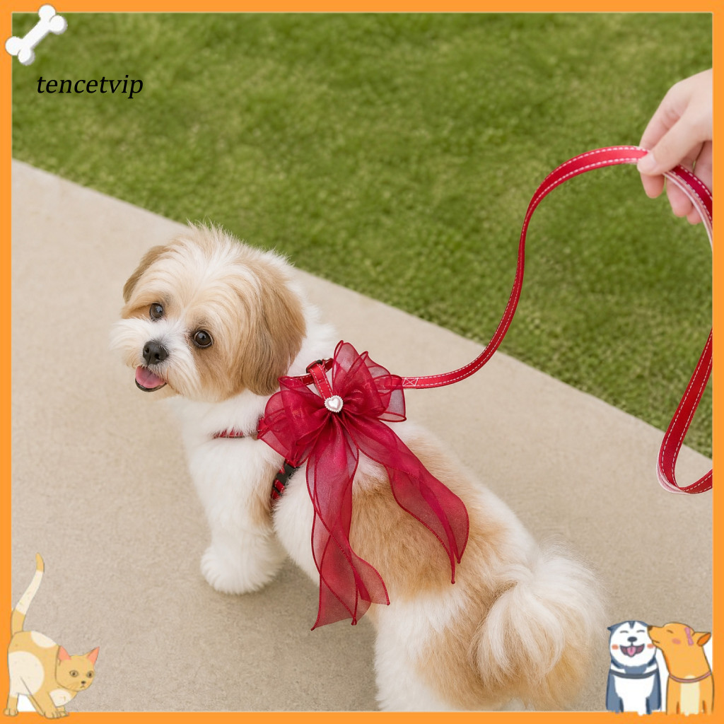 Matching Pet Harness and Leash Set Adjustable H-style Cat Small Dog with Oversized Sheer Bow – Lightweight Dressy for