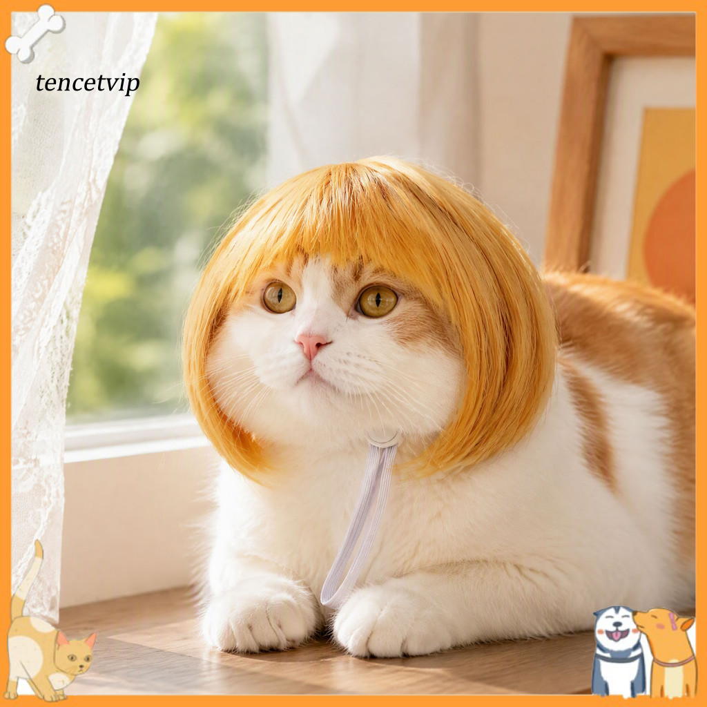 Pet Costume Wig Synthetic Fiber Funny for Dogs Cats Cute Bob Cut Afro Curly Cosplay with Adjustable Elastic Band Breatha