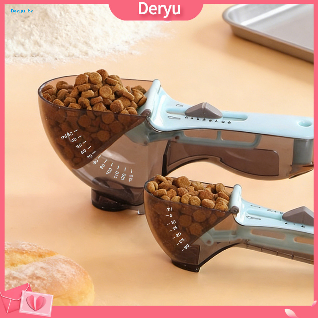 Pet Food Scoop Space-saving Adjustable Measuring with Scale – Double-ended 8-position Spoon for Dog Cat Rabbit Bird Fe