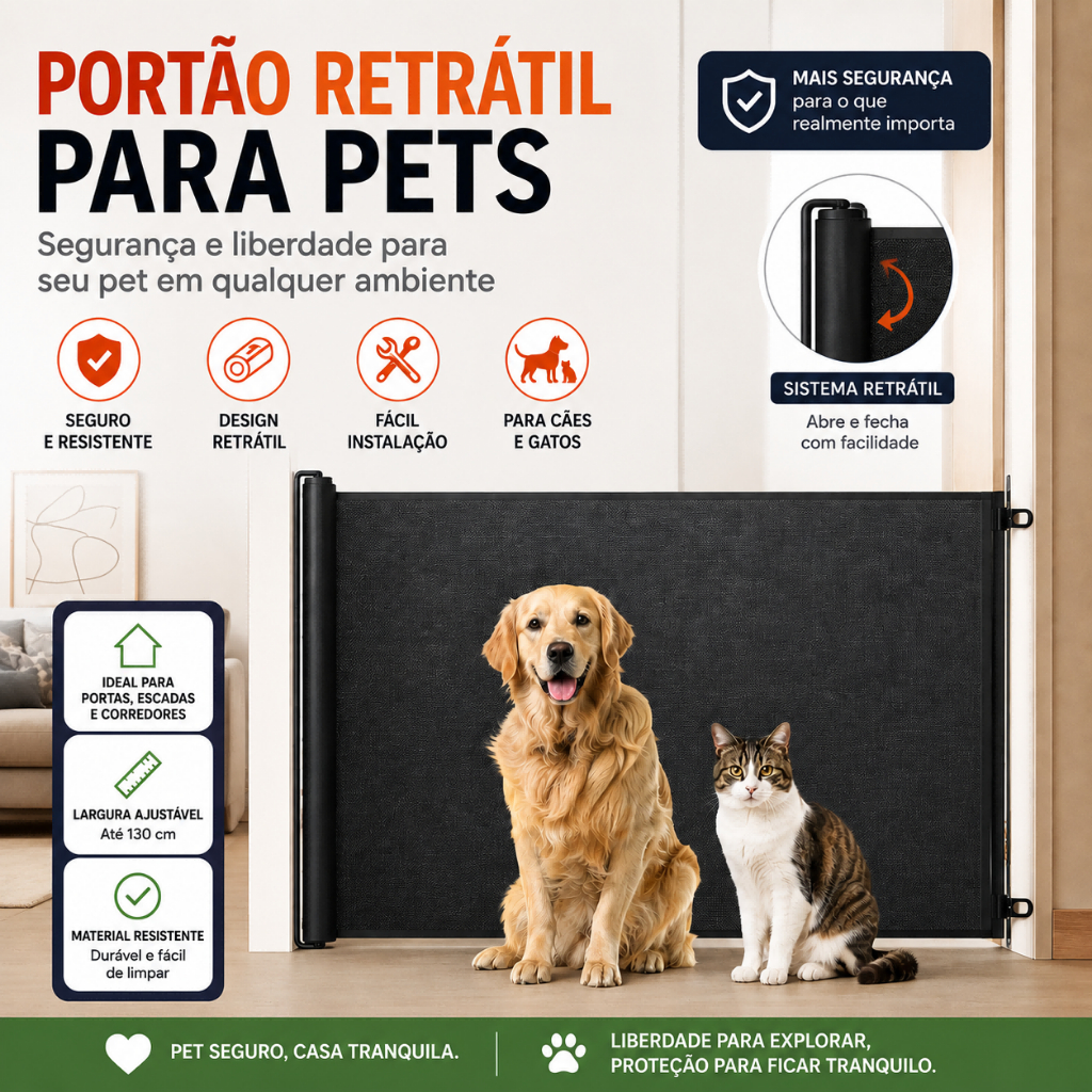 Retractable Safety Gate for Dogs and Cats - Adjustable Size