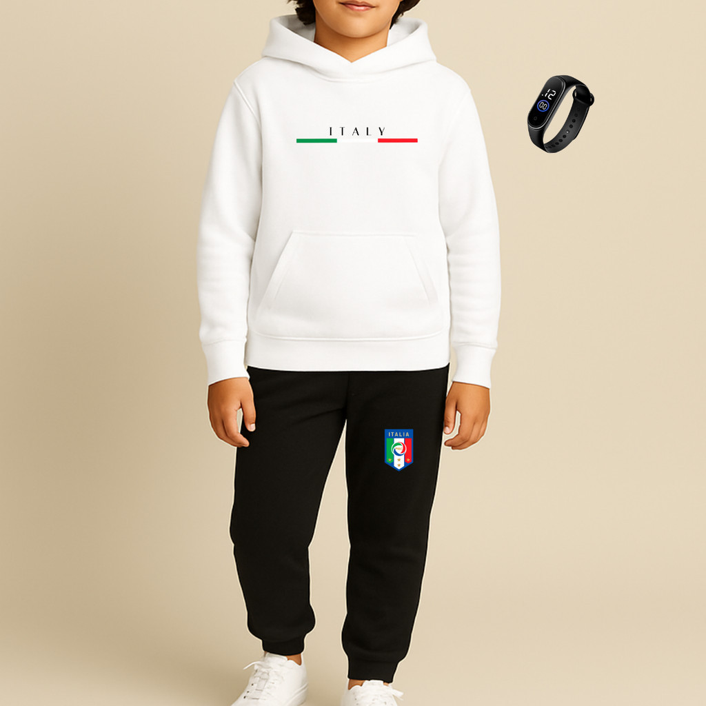 Kit moletom menino blusa e calça + relógio digital Italia 6 ao 16